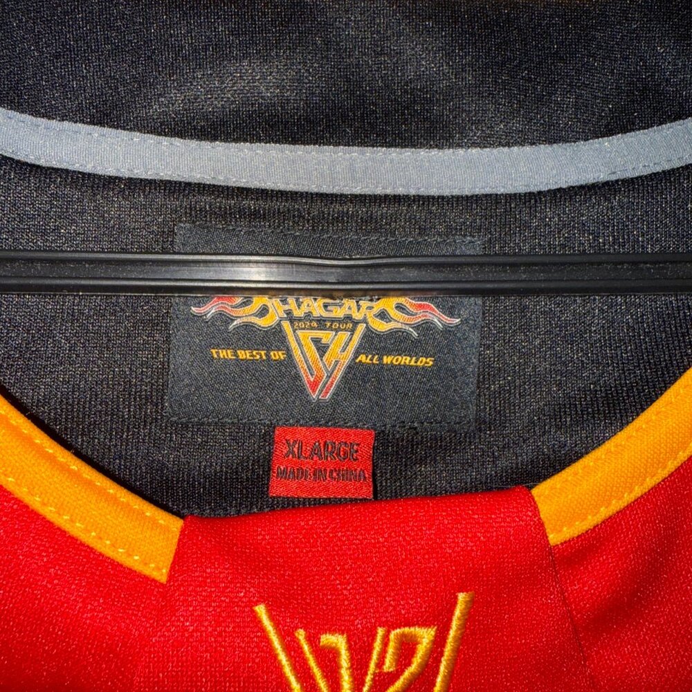 The Sammy Hagar Van Halen BEST OF ALL WORLDS VIP Shirt in X-Large is a Black, Ye